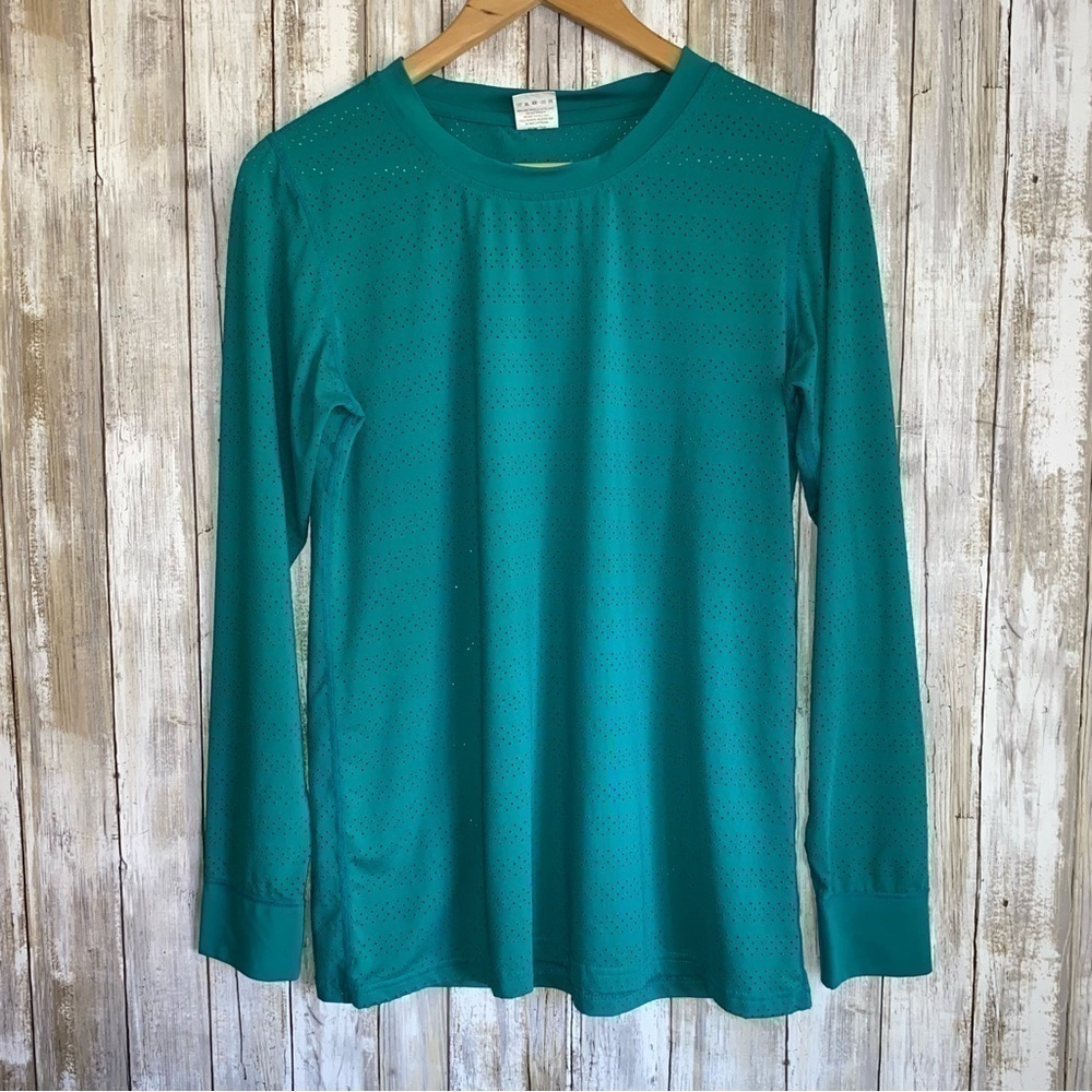ZYIA Active Chill Long Sleeve Perforated Mesh Breathable Teal Green - Picture 2 of 5